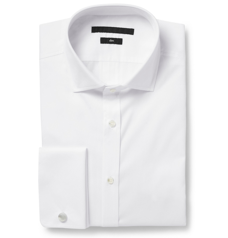 White Slim-Fit Textured-cotton Shirt