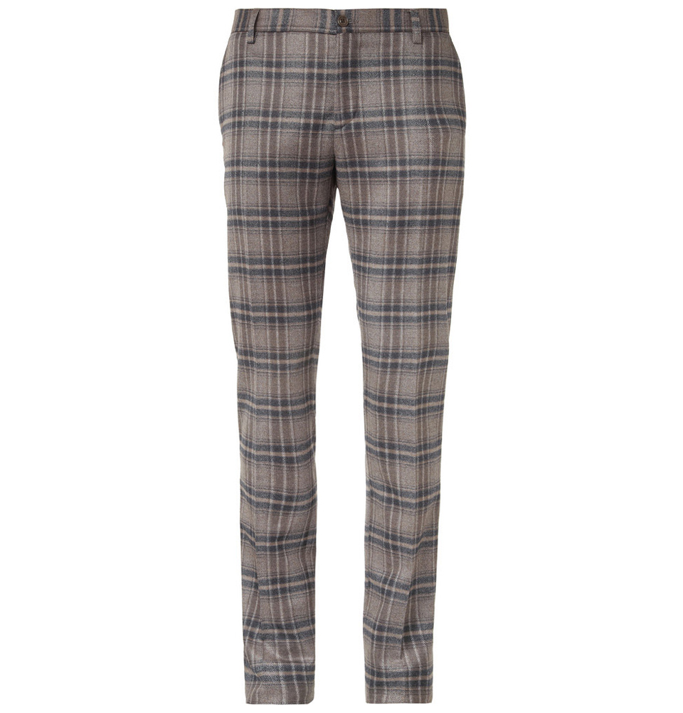 Plaid Wool and Silk-Blend Trousers